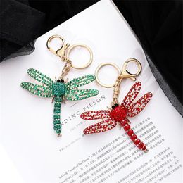Spray Painted Crystal Rhinestone Dragonfly Pendant Keychain Creative Metal Key Chain Insect Car Bag Accessories