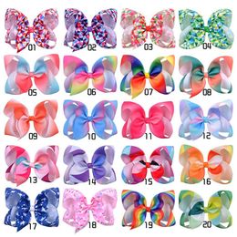 New INS 20 Colors 6 Inch Rainbow Flower Girls Hairclips Headband Quality Ribbon Hairbows Kids Girls Hair Accessories
