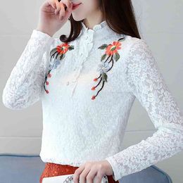Blusas Mujer De Moda Autumn Long Sleeve Floral Embroidery Lace Blouse Plus Size Women Tops Womens Tops And Blouses C164 210602