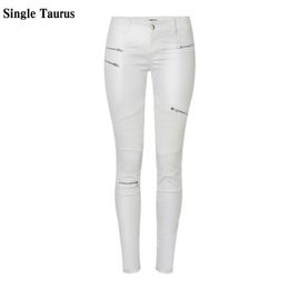 Low Waist Leather PU Pant Streetwear Fake Zippers White Cargo Punk Push Up Plus Size Skinny Coated Jean Mujer 210915