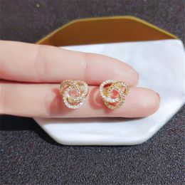 Ins Top Selling Stud Earrings Simple Fashion Jewellery 925 Sterling Silver& Gold Fill Pave White Sapphire CZ Diamond Gemstones Eternity Women Wedding Earring Gift