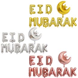 11PCS/set Ramadan Decoration EID MUBARAK Foil Balloons Rose Gold Silver Letter with Star Moon for Muslim Party Supplies JK2103XB