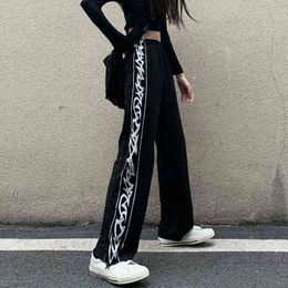 Tie-dyed High-waist Casual Pants for Female Students Loose Fried Street Slim Straight Wide-leg Sports 211124