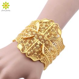 Top Quality India Gold Color Bracelet for Women African Bangle Dubai Jewelry Bridal Wedding Engagement Gifts Q0720