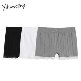 Yitimuceng Lace Floral Womens Shorts Safety Pants High Waisted Skinny Summer Clothing Solid White Grey Black Fashion 210601