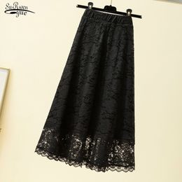 2021 Summer Black Lace Long Skirt Faldas Plus Size Loose High Waist Women Skirts Loose A- Line Midi Skirt for Women Skirts 9833 210309