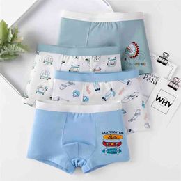 4 Pcs/pack Boys Cartoon Underwear Cotton Panties for Kids Casual Boy Cute Teenage Smooth Underpants Toddler Boxers 3-16Y 210622