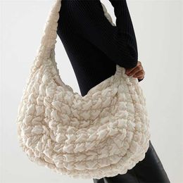 Casual Large Capacity Tote Shoulder Bags Designer Ruched Handbag Luxury Nylon Quilted Padded Crossbody Bag Female Big Purse 211026