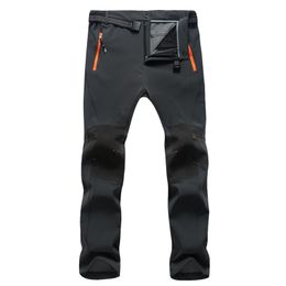 Men's Waterproof Winter Warm Fleece Pants Quick Dry Softshell Long Trouser Windproof Thermal Tactical Stretch Cargo 210715