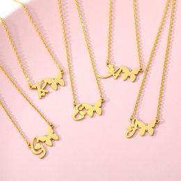 Chains Minimalist Lovely Butterfly Necklace Female Bohao Jewelry Stainless Steel Gold Chain Letter Animal Pendant Dream Laini