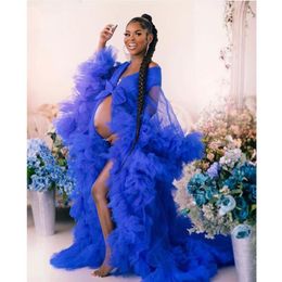 Casual Dresses Vestido De Mulher Royal Blue Long Robe For Women To Pregnant Picture Shoot Full Sleeves Ruffles Prom Gowns