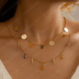 Fashion Women Circle Chokers Pendant Necklace Multilayer Colourful Rhinestone Water Drop Charm Necklace Fashion Jewellery Gift