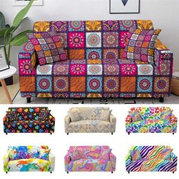 Mandala Elastic Sofa Cover For Living Room Chaise Lounge Sectional Couch Corner Slipcover 1/2/3/4 Seaters 211116