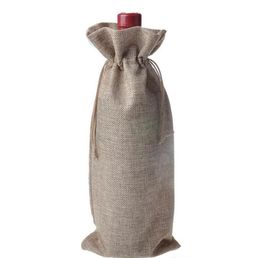 Jute Wine Bags Champagne Wine Bottle Covers Gift Pouch burlap Packaging bag Wedding Party Decoration#202173