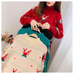 Women's Sweaters 2022 Fashion Sweater Christmas Red Soft Warm Pullover Long Sleeve Top Autumn Winter Woman Turtleneck