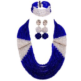 royal blue hochzeit schmuck set Rabatt Ohrringe Halskette Royal Blue Klar AB Crystal Perlen Afrikanische nigerianische Hochzeitsgeschenke Brautschmuck Sets 8lbjz10