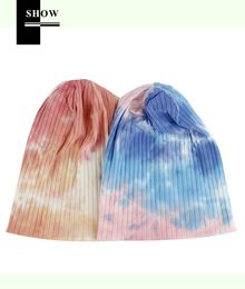 Ladies Tie Dye Cotton Ribbed Beanies Warm And Breathable Windproof Cap Casual Female slouch Hip Hop Skullies Fashion Gorras Hat