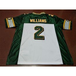001 Edmonton Eskimos #2 Gizmo Williams White Green real Full embroidery College Jersey Size S-4XL or custom any name or number jersey