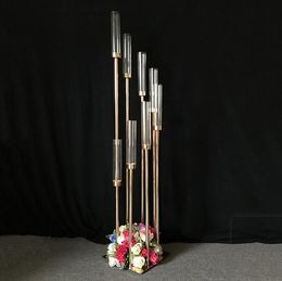 Gold Metal Candlestick with Flower Stand, gold candle centerpieces, and 8 Heads - Perfect Wedding Centerpiece