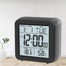 Electronic Table Snooze Alarm clock Calendar Kids Bedside Clock with Backlight & Home Temperature Indoor Humidity Battery 210804