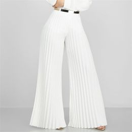 2021 Office Lady Pleated Wide Leg Pants Women Autumn Work Business Elegant Long Trousers Female Loose High Waisted Palazzo Pants Q0801