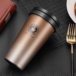 Coffee Cup Thermos Flask Double Wall Vacuum Insulated Travel Mug Stainless Steel Vacuum Mug Coffee Mug with Lid and Handle 210913