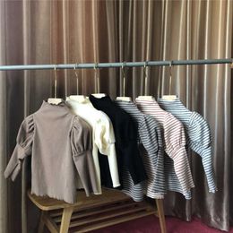 Toddler Girls Puffl Sleeve T-shirt Sold Tops for Kids Fashion Clothing Striped Princess T Shirt Fall Long 210529