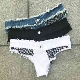 Micro Bikini Mini Short Sexy Club Beach Denim s White Summer Femme Low Waist Thong Jeans for Women Hollow Out 210722