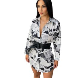 Women's Shirt Dresses Designer Flower Letter Printing Hooded Long Sleeeves Sexy Mini Dress Spring and Fall
