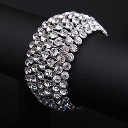 European and American Luxury Exaggerated Super Flash Wide Bracelet Metal Bracelet Female Big Elastic Fashion 0585 Q0717