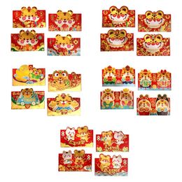 -Cartes de vœux 4PCS 2022 Enveloppes rouges chinois Hongbao cadeau wrap sac dessin animé tiger chanceux argent