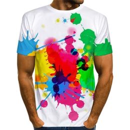 Colorful Pigment T-shirt For Men 3D Print Rainbow Tie Dye T Shirt Pattern Top Graphic Splash Paint Tees 210716