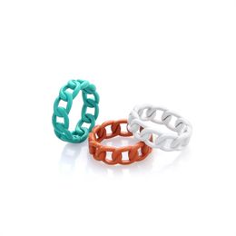 Candy Colour Cuban Chain Ring Retro Design Niche Paint Multicolor Couple Trend Hip Hop Ring Ins Fashion Jewellery Accessories