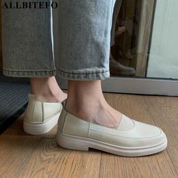 ALLBITEFO high quality full genuine leather thick heels office ladies shoes casual women high heel shoes spring women heels 210611