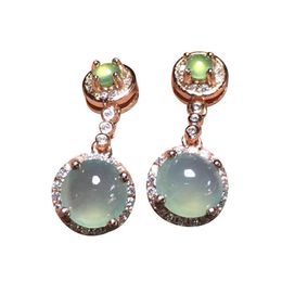 original egg surface smooth and shiny prehnite short earrings bohemian light luxury noble charm women's brand silver Jewellery