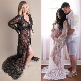 Pregnant Women Dresses Front Split Lace Vestidos Maternity Photogrpahy Dress Fashion Mama Gown For Photo Shoot XXL