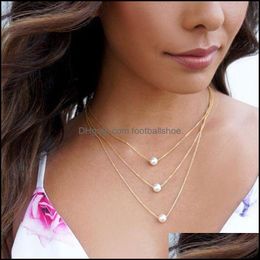 Chokers Necklaces & Pendants Jewellery Mti Layer Pearl Choker For Women Sexy Fashion Gold Chain Vintage Simple Design Long Necklace Hz Drop De