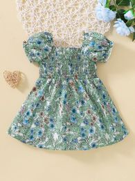 Baby Allover Floral Print Shirred Puff Sleeve Dress SHE