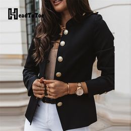 Button Design Long Sleeve Blazer Coat Women Casual Daily Work Tops 211019