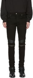 Designer Long Slim Black Jeans High Quality Ripped Zip Open Knees Trousers Streetwear Fashion Pants for Men