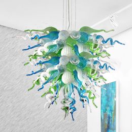 Nordic Lamps Hand Blown Glass Crystal Chandeliers Green Blue White Clear Colour LED Light Source Chain Pendant Lighting 24 by 32 Inches