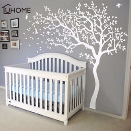 Large White Tree Birds Vintage Wall Decals Removable Nursery Mural Wall Stickers for Kids Living Room Decoration Home Decor Y200103