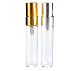 beauty Fragrance 5ML 10ML Transparent Glass Spray Bottle Empty Clear Refillable Perfume Atomizer Gold Silver Cap Sample Glasss