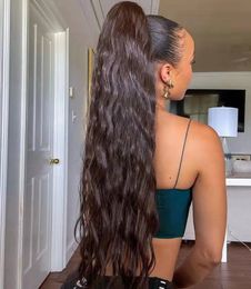 Gorgeous African american ponytail hairstyle for black women loose wave long human hair pony tail 160g Popular and stunning 24inch