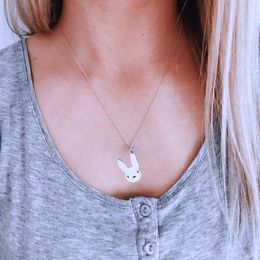 Bad Bunny Necklace with Cute Rabbit Pendant Stainless Steel Pendant Necklace Hip Hop Women Men Jewelry