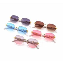 Fashion Men Women Luxurious Rimless Oval Square Lenses Sunglasses With Gilding Hinge And Artificial Stone Grain Legs