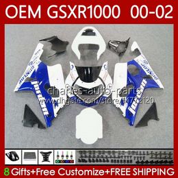 Injection Mould Fairings For SUZUKI 1000CC GSXR-1000 GSX R1000 GSXR 1000 CC 00 01 02 Bodywork 62No.76 GSXR1000 K2 2001 2002 2002 GSX-R1000 01-02 OEM Body kit Blue white