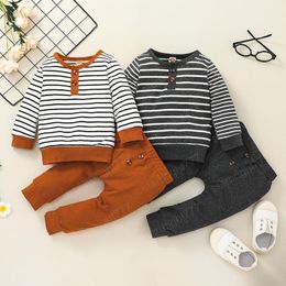 Baby Clothing Set Stripe Tops+Pants Outfits Fall 2021 Children Clothes 0-2T Infant Toddlers Cotton Long Sleeves Suit Casual