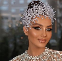 Wedding Bridal Crown Tiara Zircon Headband Pearls Diamond Hair Accessories Jewellery Headdress Ornament Headwear Party Prom Earrings Set Gold Silver Charm Fashion