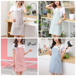 Fashion Stripe Printed Apron Cotton Linen Sleeveless Aprons With Pocket Home Kitchen Women Cooking Baking Waist Bib 72*67cm WLY BH4685